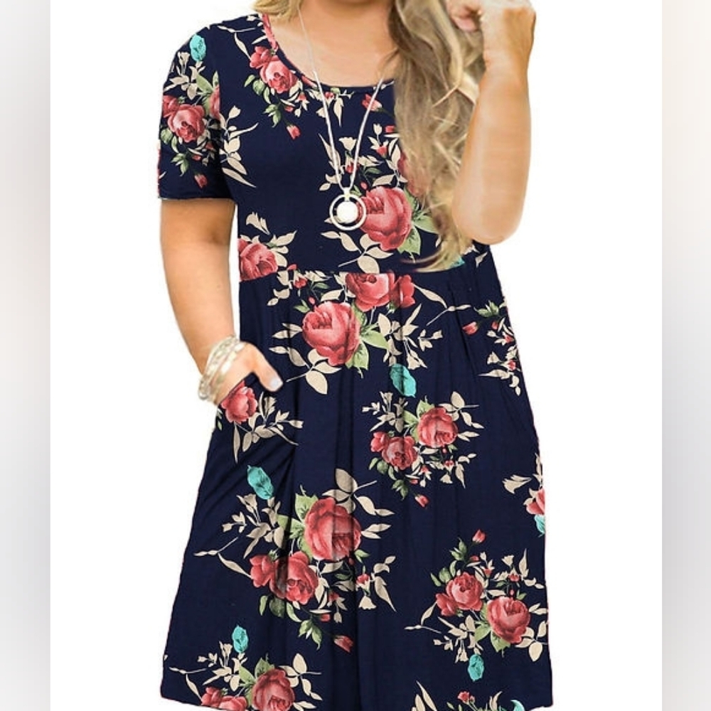 Navy Floral Dress, Size 1X